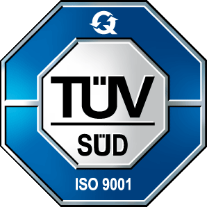 Prüfzeichen des TÜV SÜD: ISO 9001, zertifiziertes Qualitätsmanagementsystem